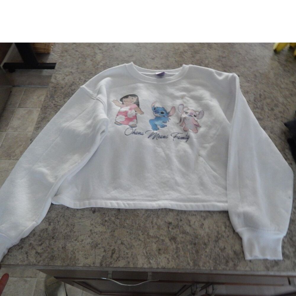 Disney Lilo & Stitch Juniors XXS 00 White Ohana Means Family Graphic Sweatshirt